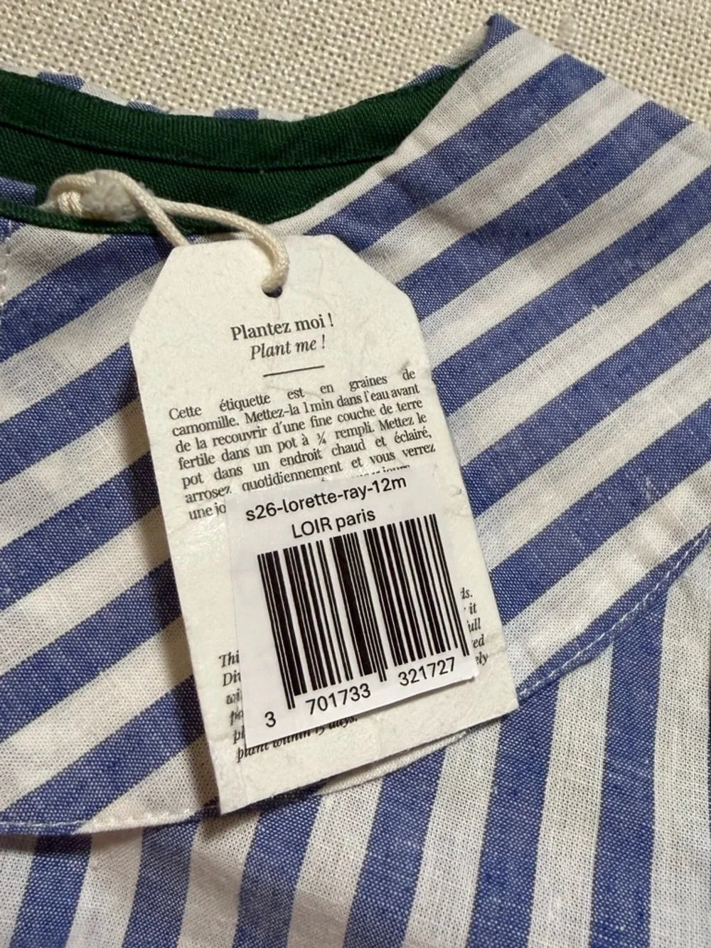 Loir Lorette Cotton Linen‎ Blue & White Striped Button Down Top Baby 12 Months